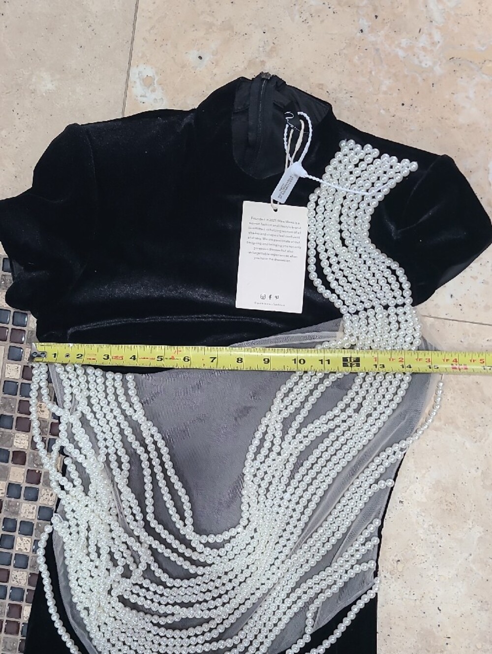 Mew Mews  Black Velvet Prom Dress with Pearl Beaded Bodice - Picture 13 of 14